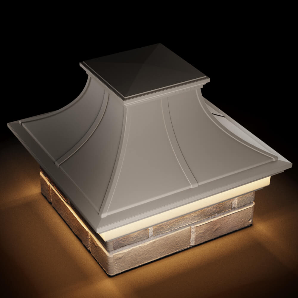 Колпак Zking Монблан Премиум Бежевый на столб 1.5х1.5 кирпича (385х385мм) с подсветкой