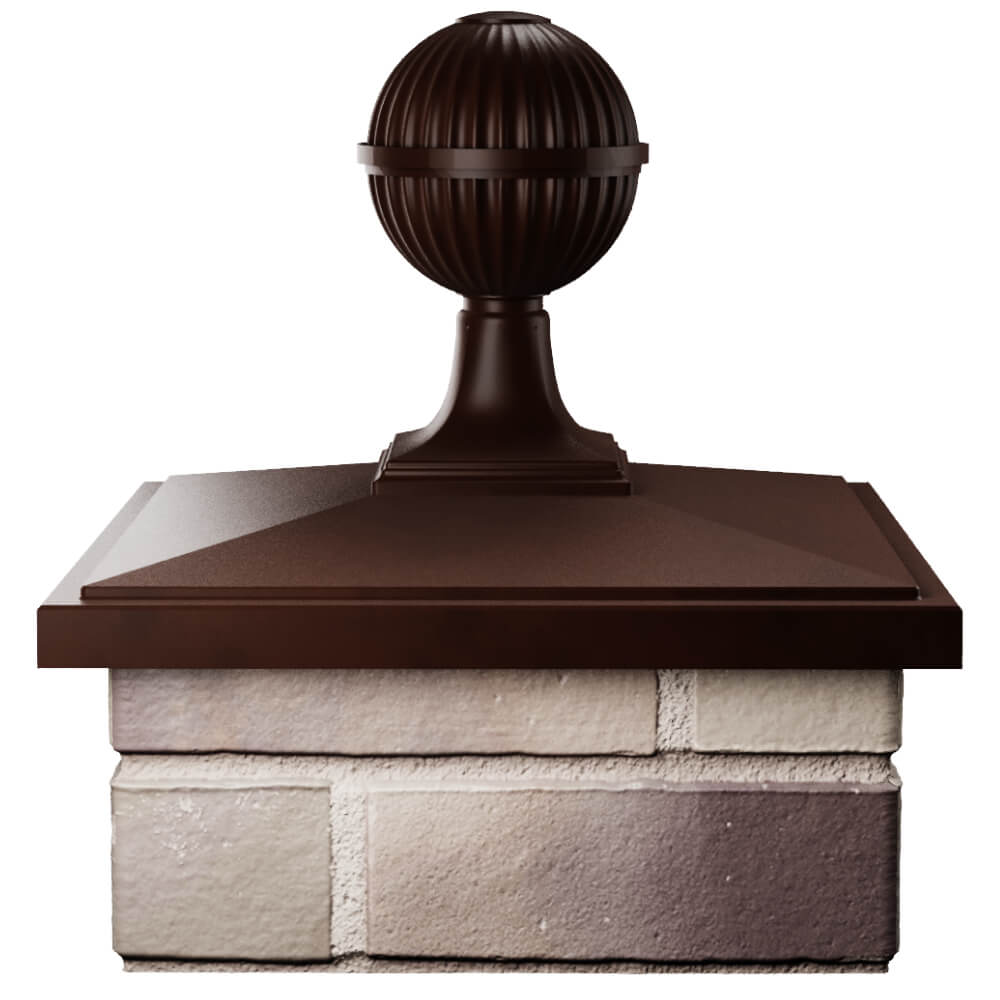 Колпак Zking БонаМоно Коричневый с шаром на столб 1.5х1.5 кирпича (385х385, 400х400мм) в сборе